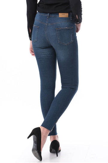 Blugi albastri stil smart casual cu talie inalta si buzunare CL717-444