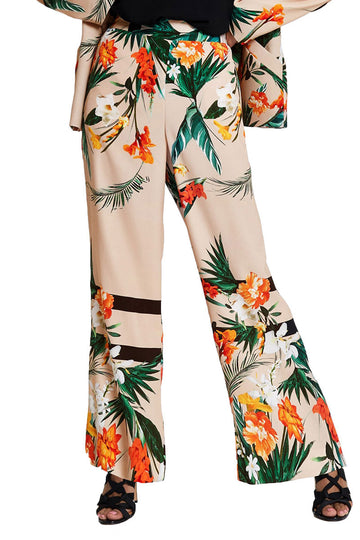 Pantaloni lungi cu imprimeu floral si talie inalta CL764-153