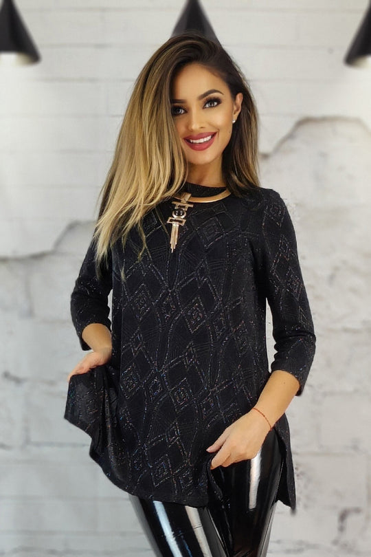 Bluza tricotata cu aspect petrecut si accesorizata cu nasturi D801-1