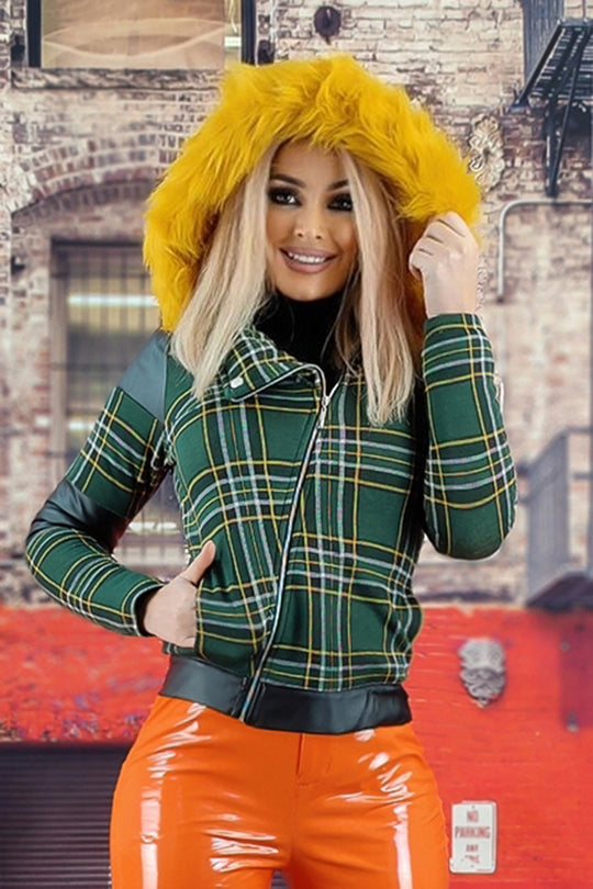 Jacheta trendy model in carouri si gluga D712A-1912