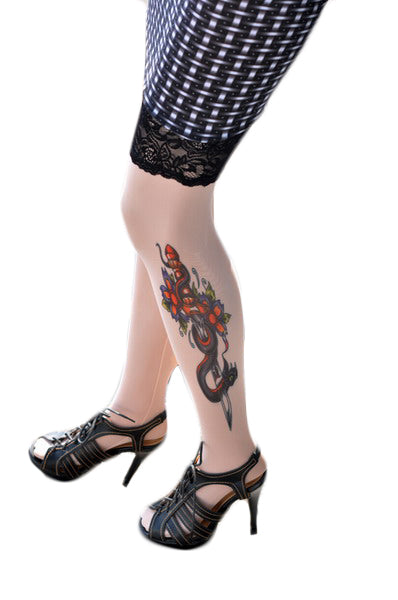 F128 Ciorapi trei sferturi cu model imitatie tatuaj
