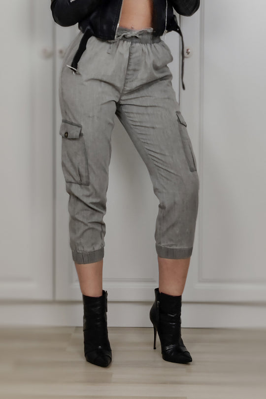 Pantaloni boyfriend din bumbac cu mansete si buzunare Y453-18