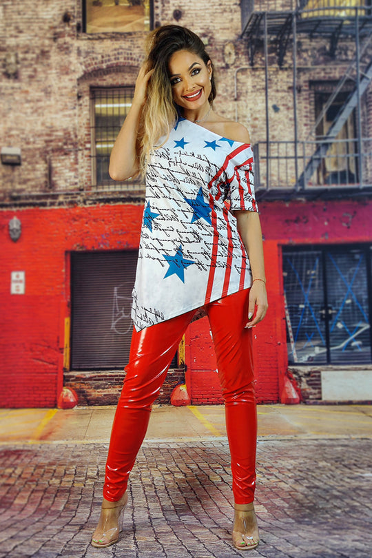 Tricou asimteric cu print USA P732-22