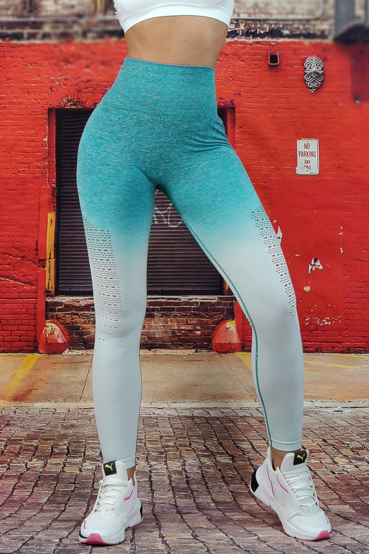 Colanti sport cu talie inalta model perforat si culoare in degrade M755-11121