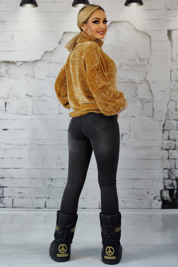 Pulover lung si pufos cu guler rulat F683-14