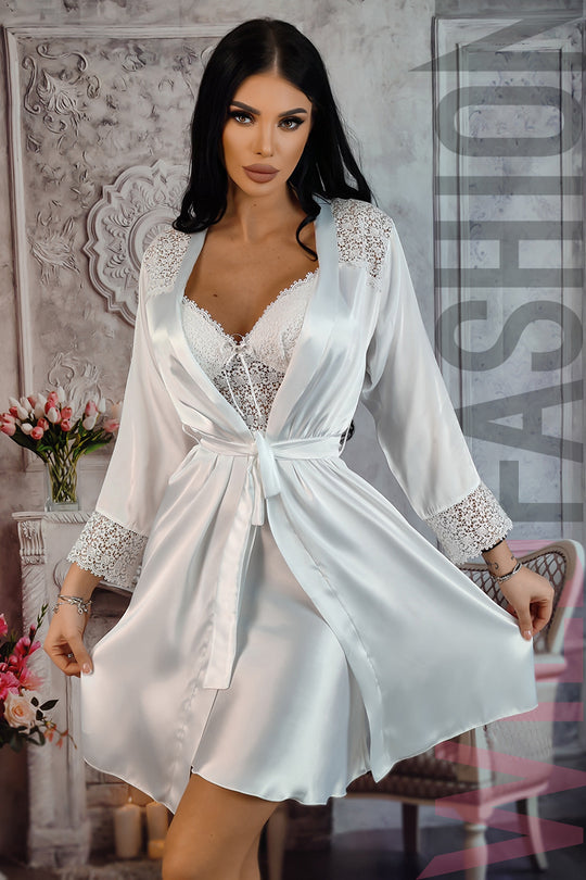 Set 2 piese desu cu halat din material satinat R872-2