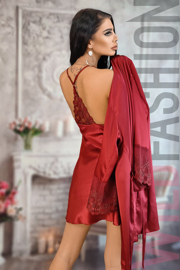 Set 2 piese lenjerie eleganta din material satinat cu desu si halat E1090-81