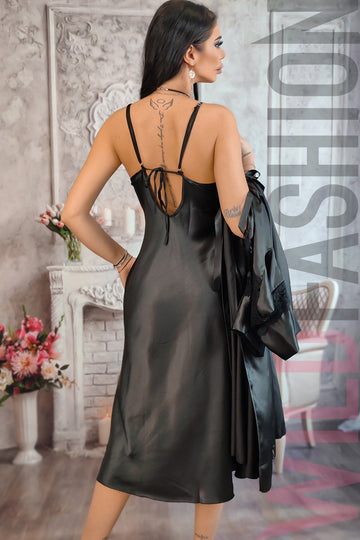 Set 2 piese lenjerie eleganta de seara din desu si halat lung M804-1