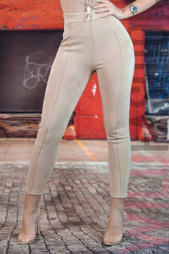 Colanti casual cu talie medie din material catifelat elastic L860-15