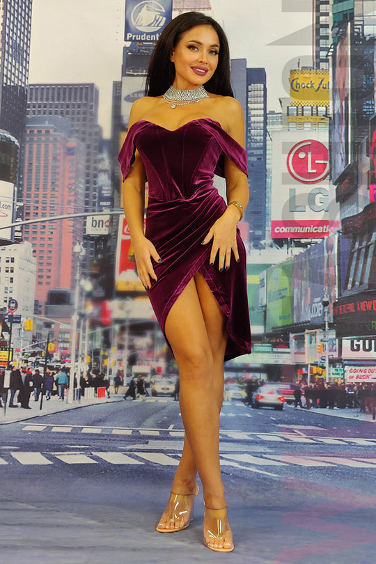 Rochie din material catifelat cu balene tip corset V453-10