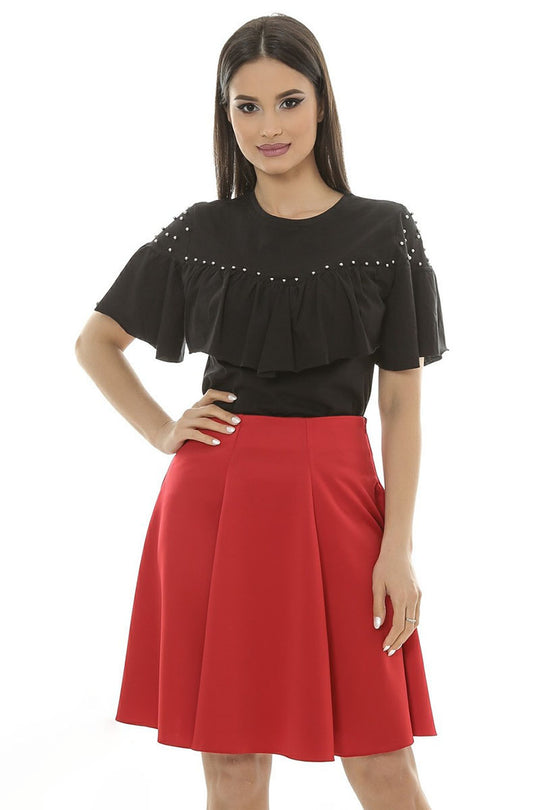 FS152-3 Fusta scurta din jerseu, cu croiala ampla in cute