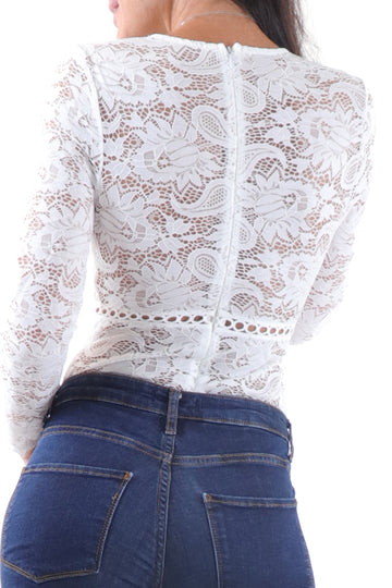 Body elegant cu dantela si maneci lungi G706-2