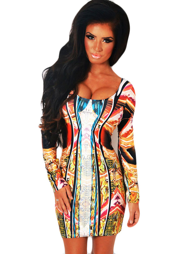 H493 Rochie sexy colorata, cu maneci lungi - Paradise Luxe