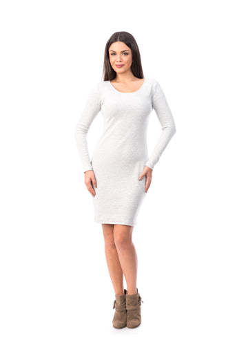 Rochie casual mulata din bumbac cu maneci lungi si decolteu rotund H576-182