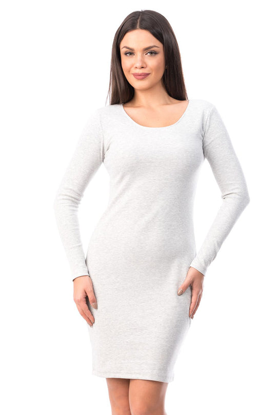Rochie casual mulata din bumbac cu maneci lungi si decolteu rotund H576-182