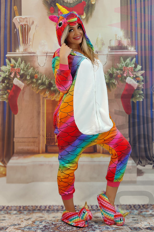 Pijama pufoasa tip salopeta kigurumi, model unicorn, PJM53-319