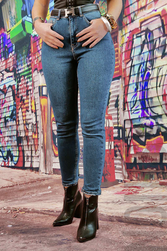 Blugi skinny cu talie inalta din denim usor elastic F921-100