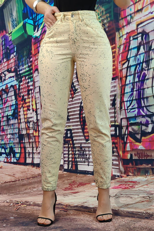 Blugi drepti cu talie inalta din denim F925-9