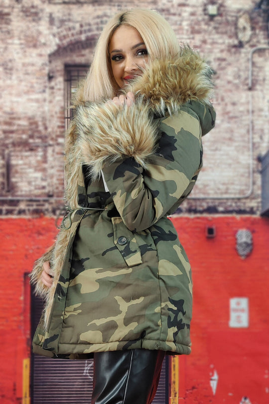 Geaca midi cu imprimeu army K465-1215