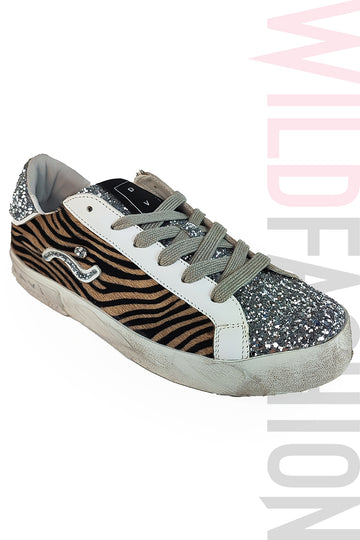 CH37-99 Adidasi casual DAVI din piele naturala cu model leopard si strasuri argintii