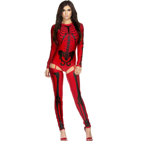 J504-311 Costum tematic sexy  tip catsuit cu imprimeu schelet