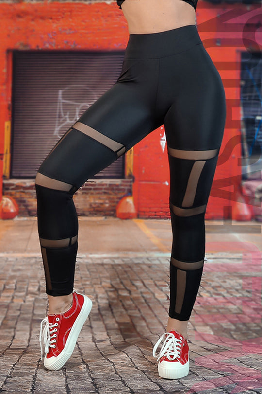 Colanti casual din material elastic cu decupaje din plasa fina L861-1