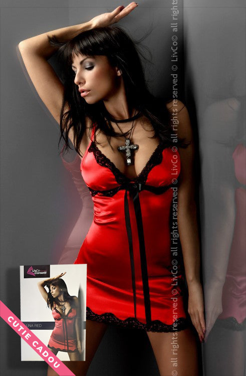 Desu sexi din material cu aspect satinat si dantela LIV200-3