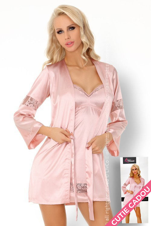 Set 3 piese lenjerie eleganta de noapte din material satinat LIV329-5