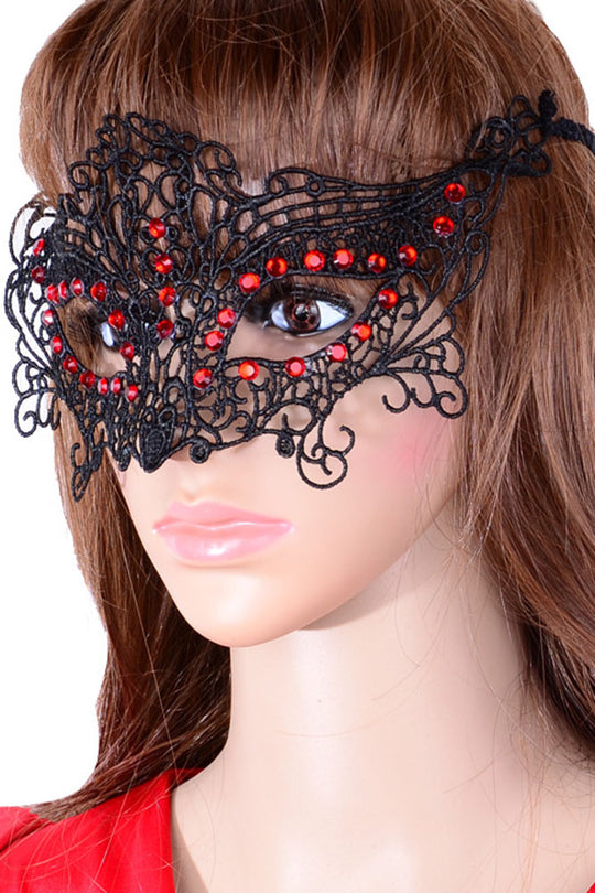 MSK39-1 Masca din broderie  accesorizata cu pietricele rosii