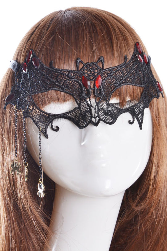 MSK48-1 Masca din broderie  model liliac  accesorizata cu pietricele si lanturi