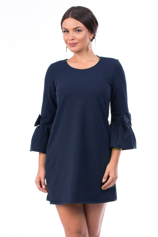 Rochie scurta de cocktail cu maneci lungi accesorizate cu fundita N548-44