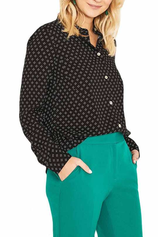 P615-1 Camasa office  neagra  cu imprimeu