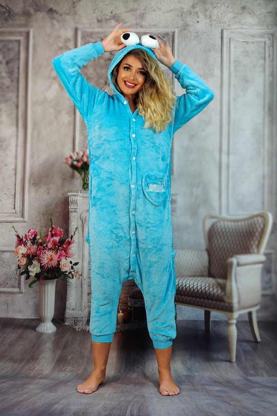 Pijama pufoasa tip salopeta kigurumi, model Sesame Street, PJM18-4