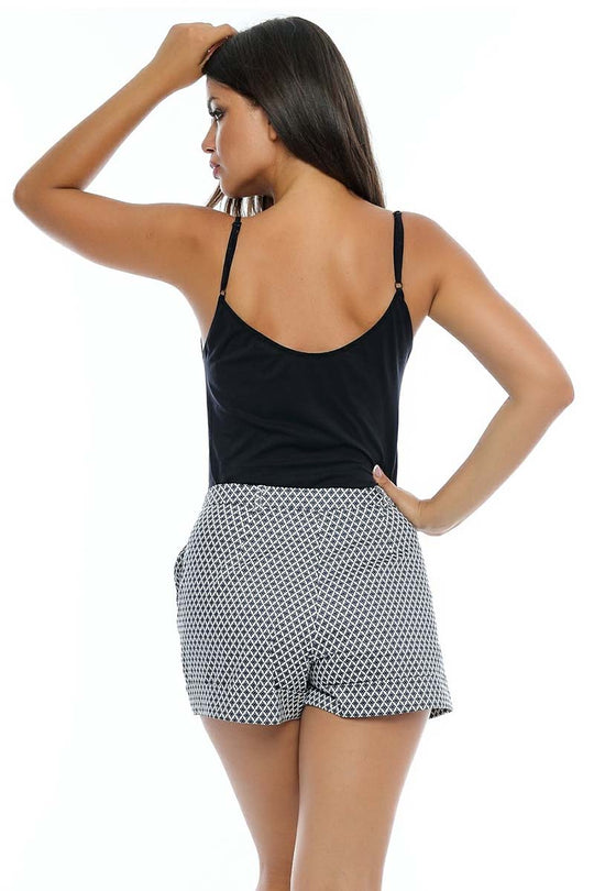 PSC29 Pantaloni scurti cu imprimeu, talie inalta si buzunare