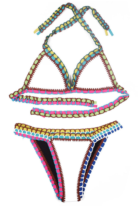 Costum de baie multicolor cu neopren si model crosetat SW860-211