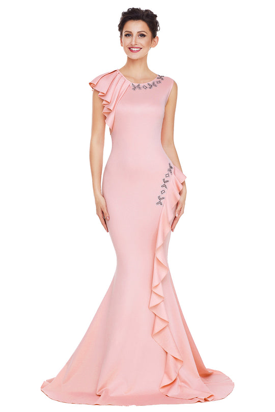 U555-52 Rochie de ocazie, tip sirena, accesorizata cu strasuri si volanase