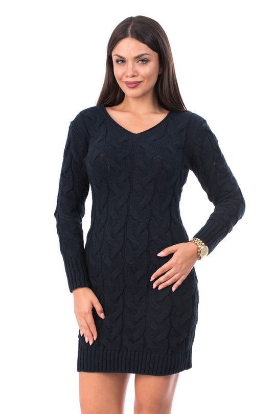 Rochie stil pulover cu maneci lungi si impletituri ample V542-44