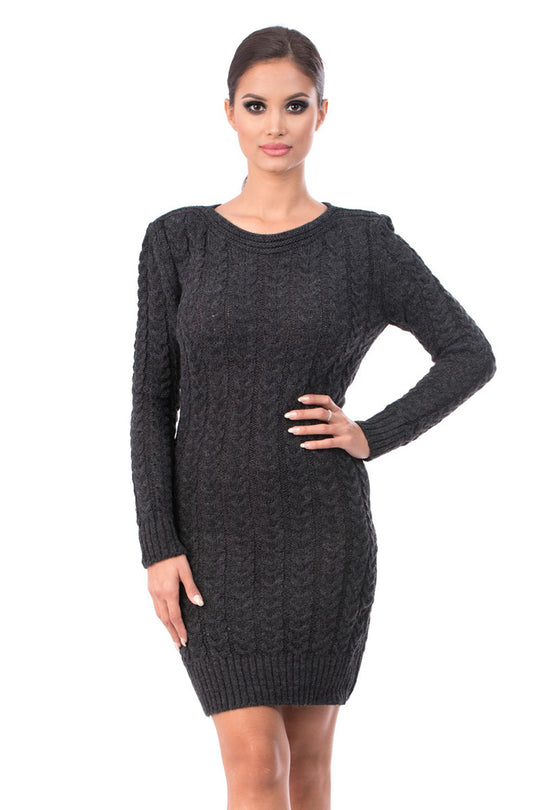 Rochie casual groasa cu model torsade si maneci lungi V543-61