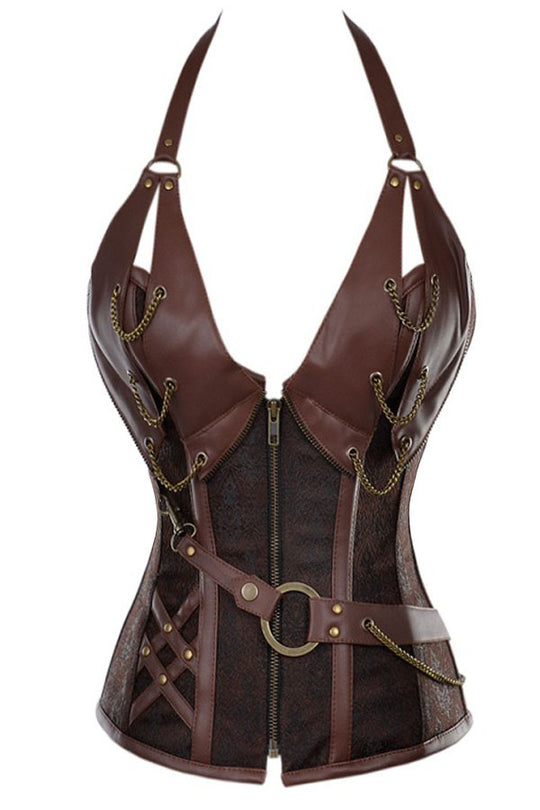 W413-8 Corset cu prindere dupa gat, din imitatie de piele
