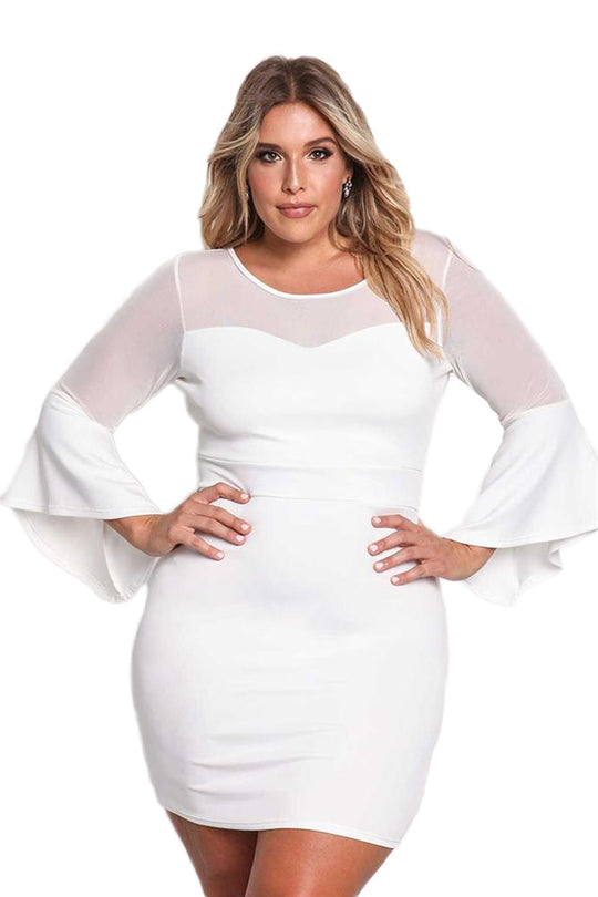 Rochie de seara cu model din plasa in partea superioara si maneci lungi tip clopot - plus size X556P-2