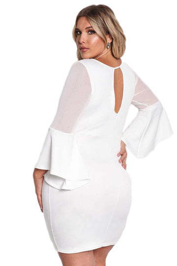 Rochie de seara cu model din plasa in partea superioara si maneci lungi tip clopot - plus size X556P-2