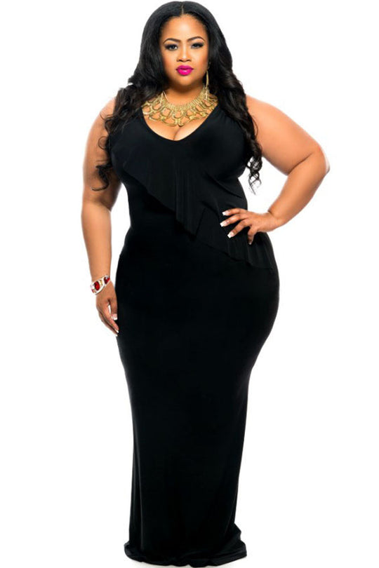 Rochie plus size accesorizata cu volanas pe o parte Z511-1