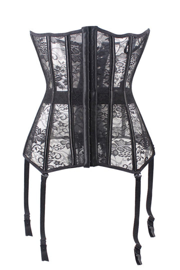 Z555-1 Lenjerie sexy stil corset brau din dantela florala cu jartiere